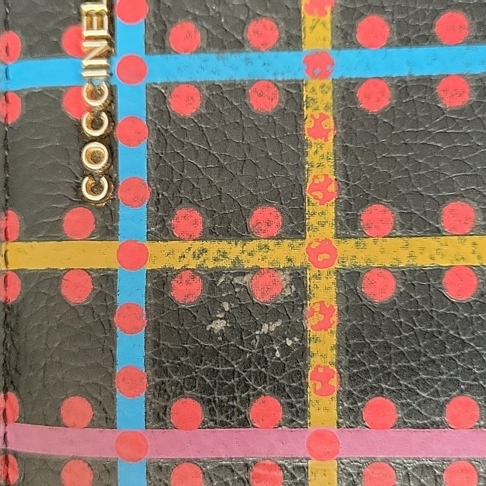 Coccinelle Black Leather Zipper Wallet w Dotted Lined Design - Picture 4 of 8